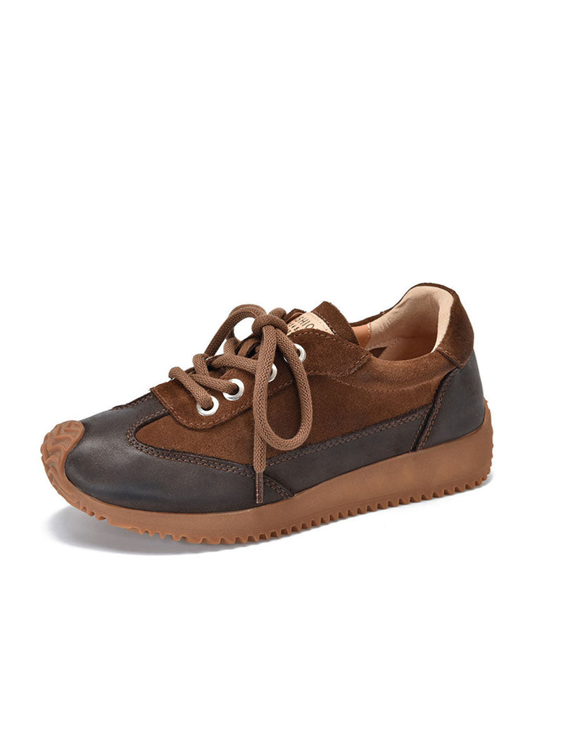 Leather Colorblock Strap Mid Heel Sport Shoes Ba1028