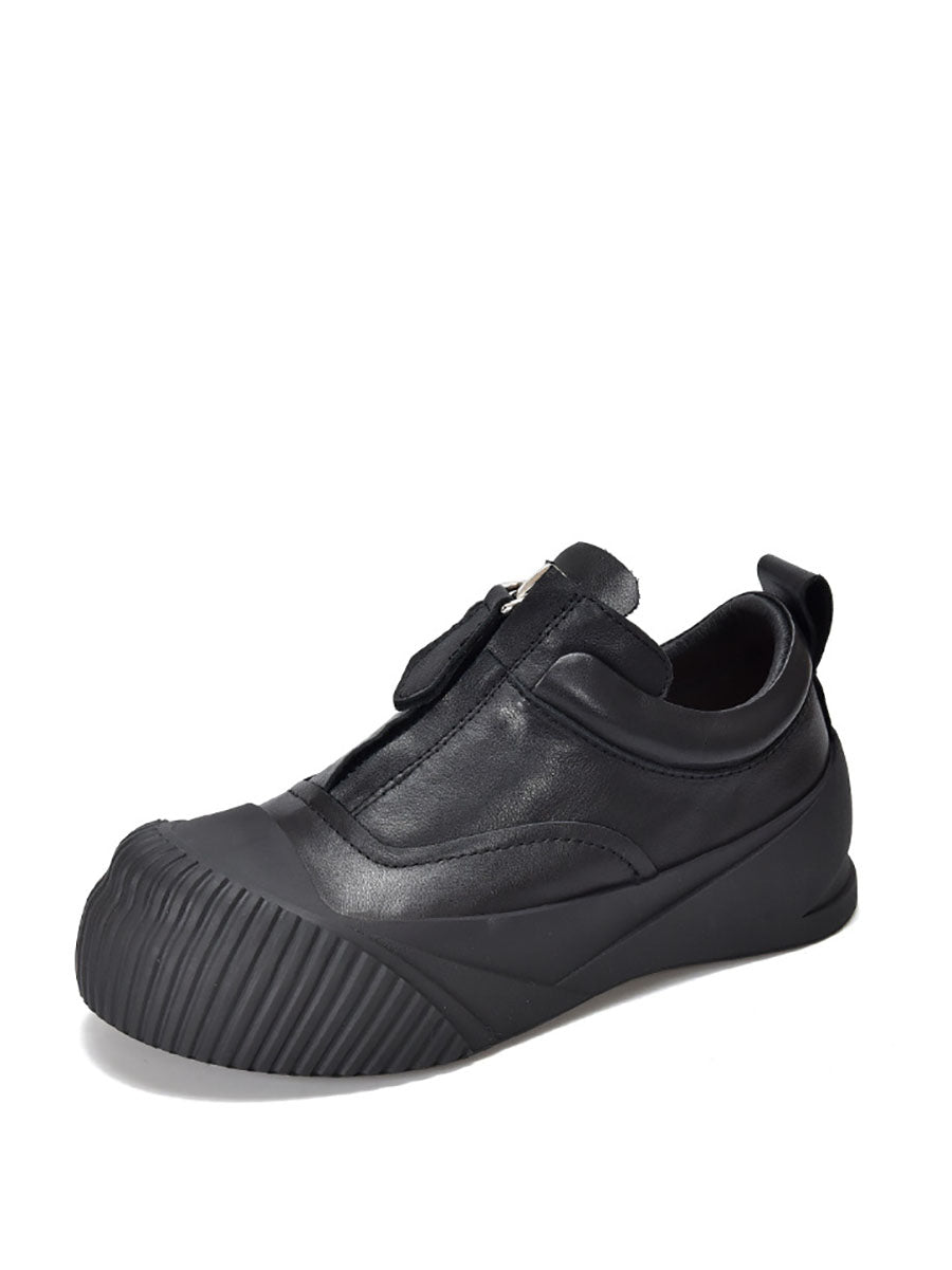 Genuine Leather Zipper Platform Shoes Wg035