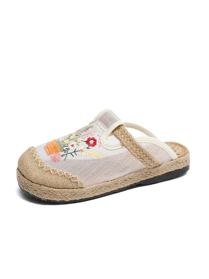 Summer Flower Embroidery Linen Spliced Shoes Ty1030