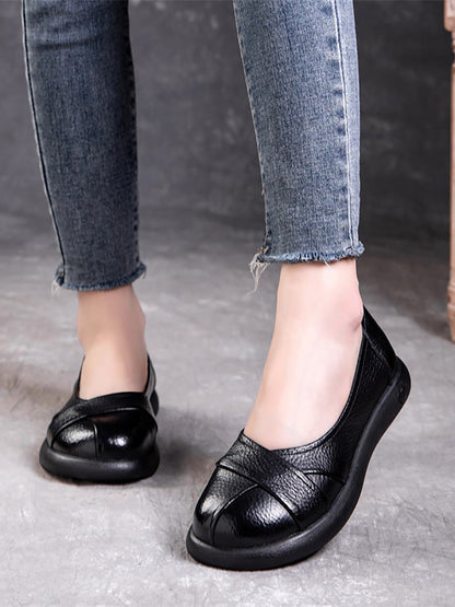 Spliced Genuine Cross Shoes Flat Leather