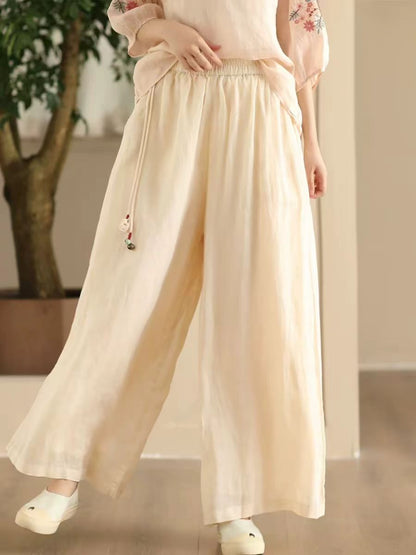 Summer Dual-layer Wide-leg Ramie Pants Fd049