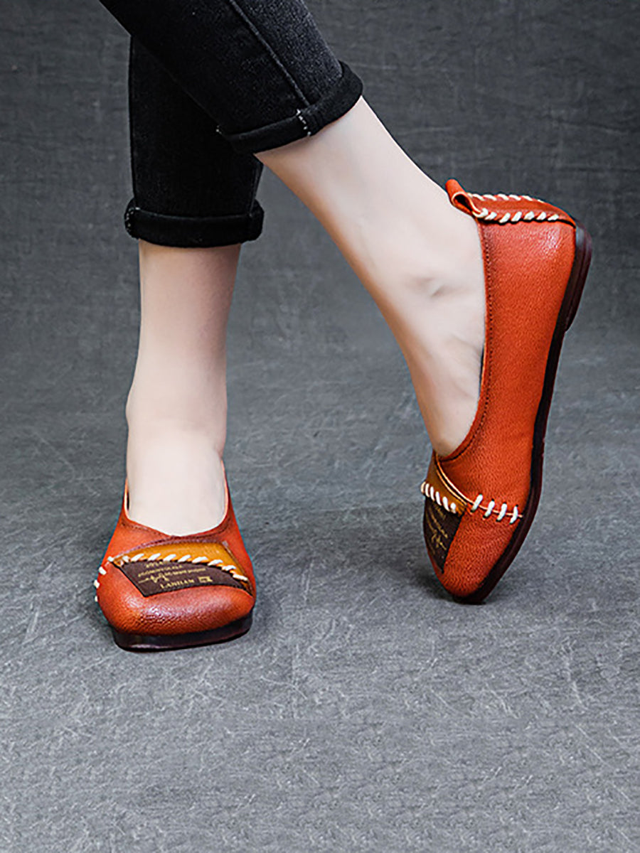 Artsy Colorblock Soft Leather Flat Shoes Kl1024