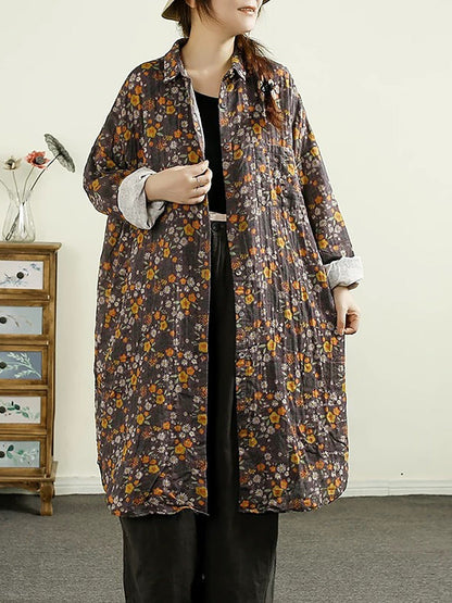 Autumn Flower Button-up Thin Cotton Coat Ak1014