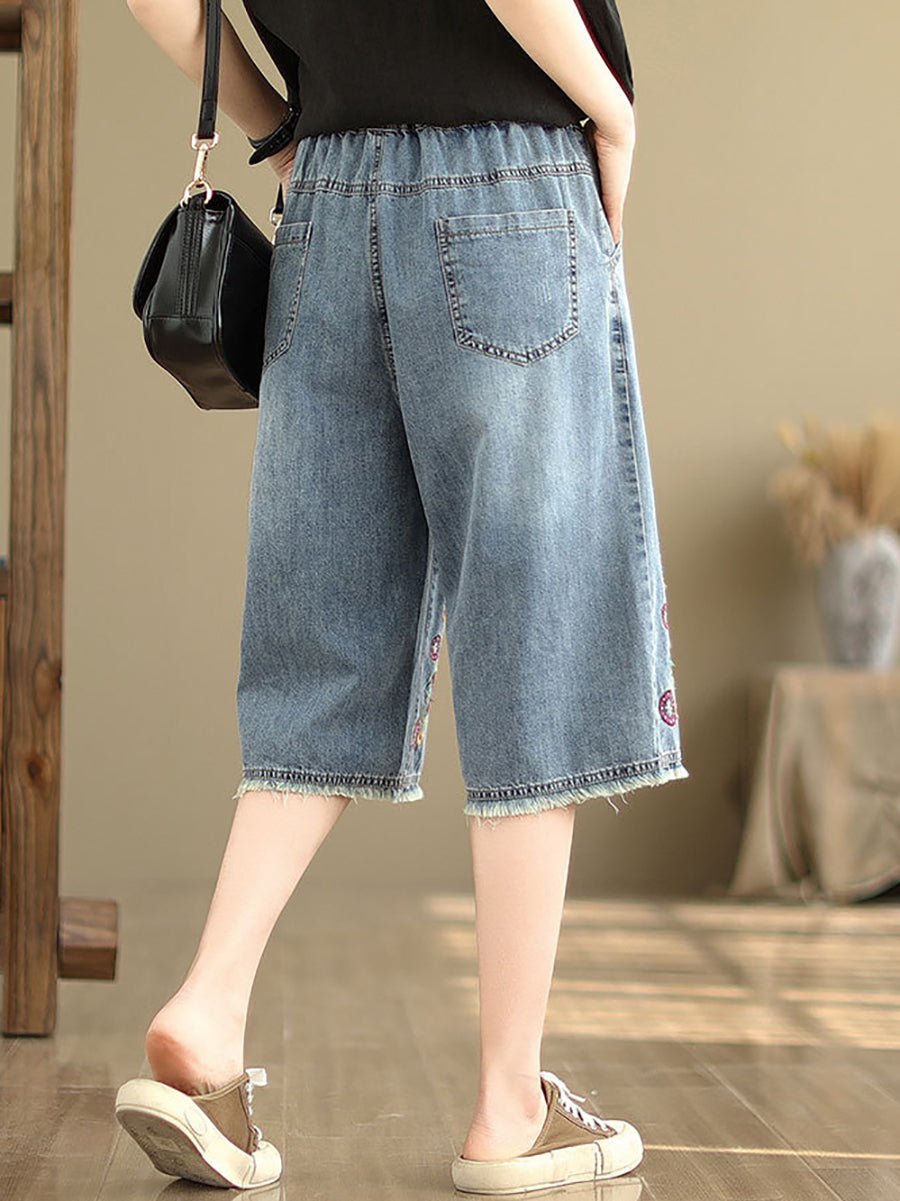 Summer Embroidery Knee-length Denim Pants Io1023