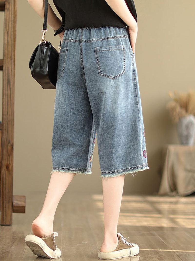 Summer Embroidery Knee-length Denim Pants Io1023