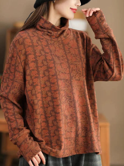 Autumn Flower Turtleneck Sweatshirt Ak1023