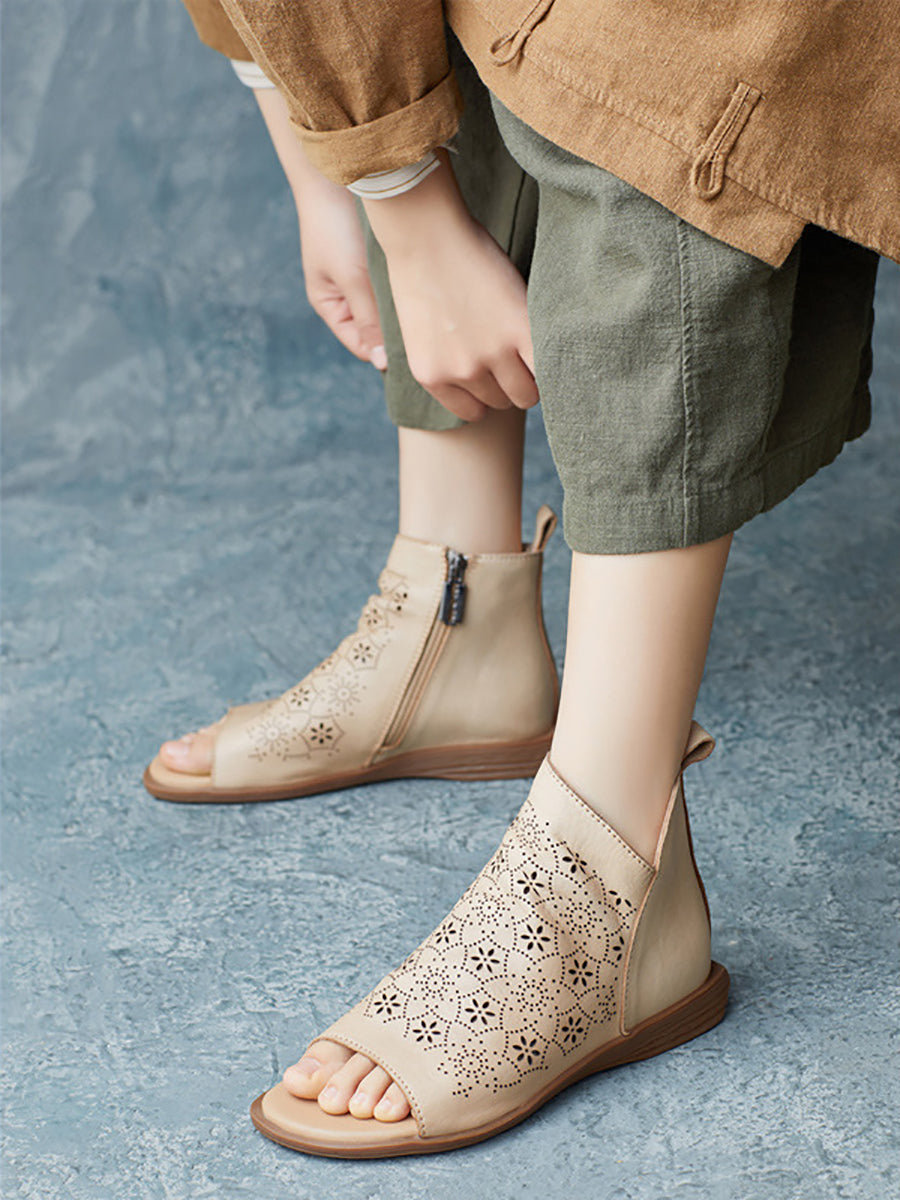 Summer Leather Open-toe Flat Shoes Ui1015
