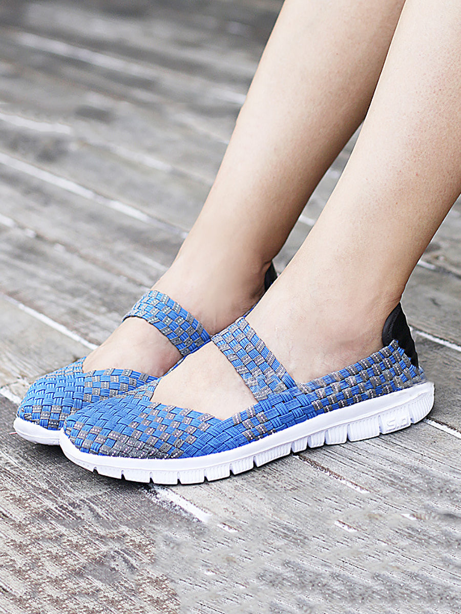 Summer Colorblock Weave Flat Shoes Rr1017