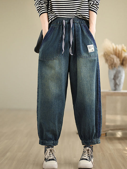 Pockets Washed Denim Harem Pants At1003