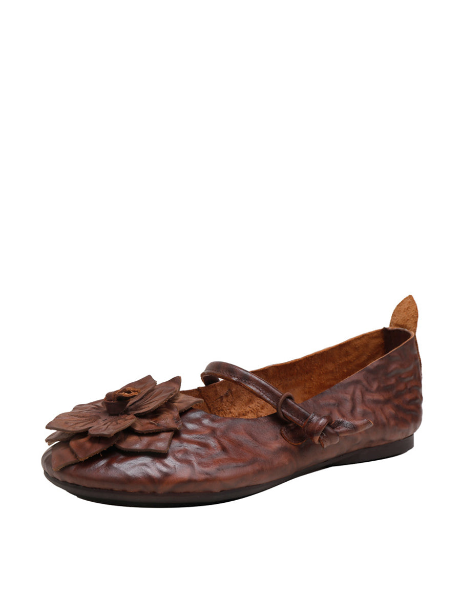 Summer Artsy Flower Leather Flat Shoes Aa1005