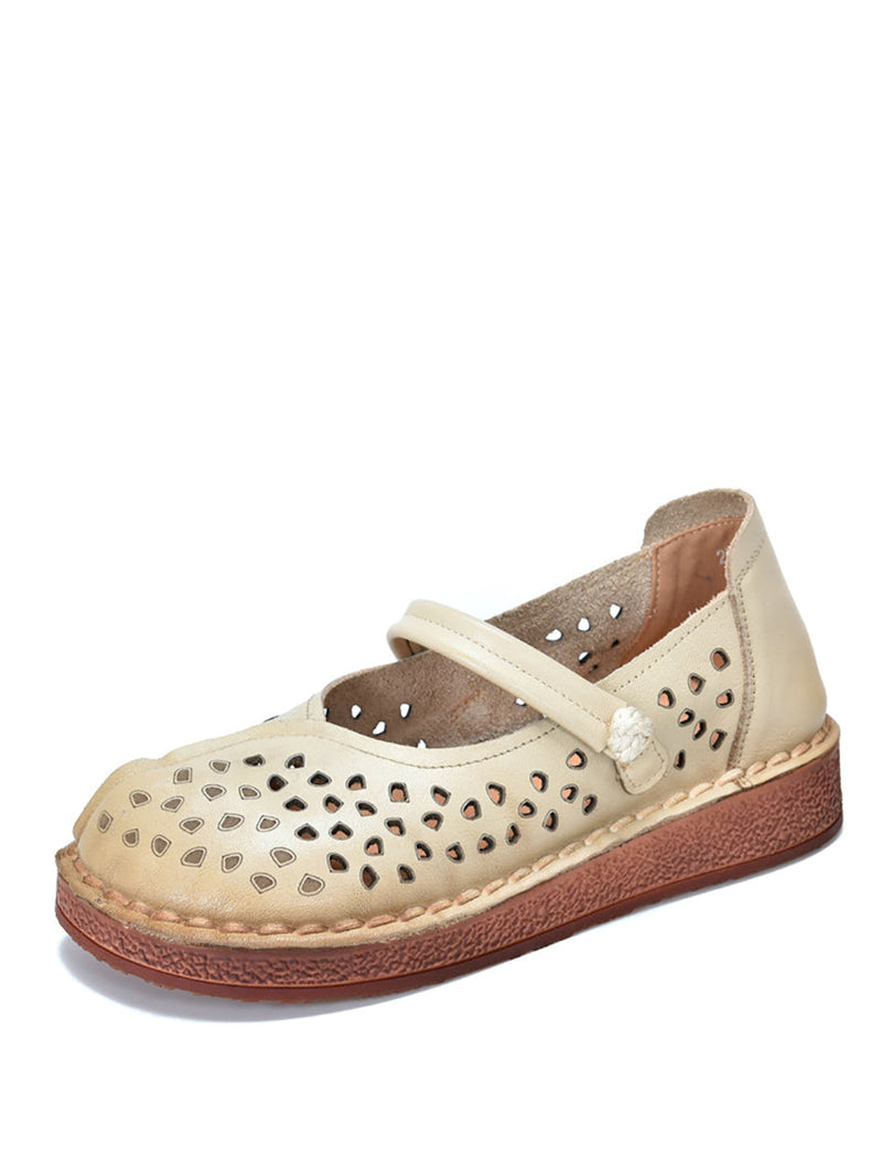 Summer Leather Cutout Leather Flat Shoes Oo1018