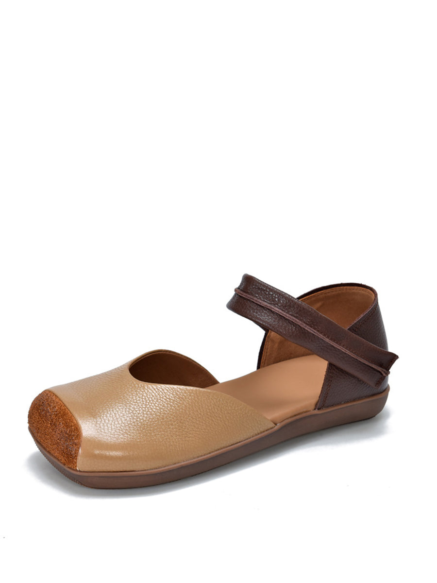 Summer Leather Colorblock Flat Shoes Qw1039
