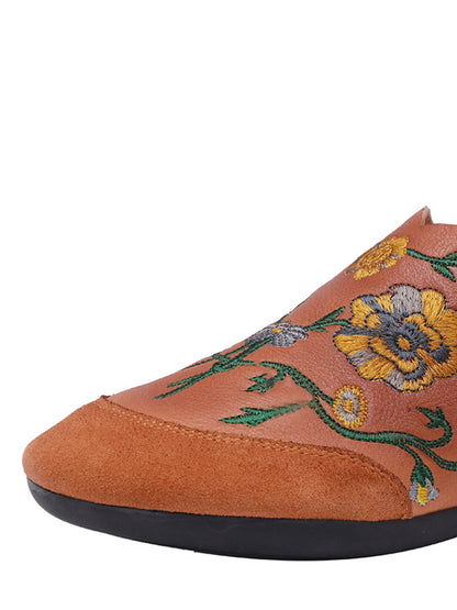 Autumn Embroidery Leather Low Heel Shoes Ai1020