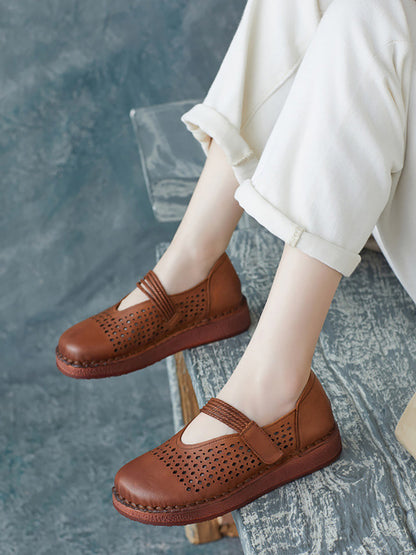 Summer Leather Cutout Flat Shoes Ui1016