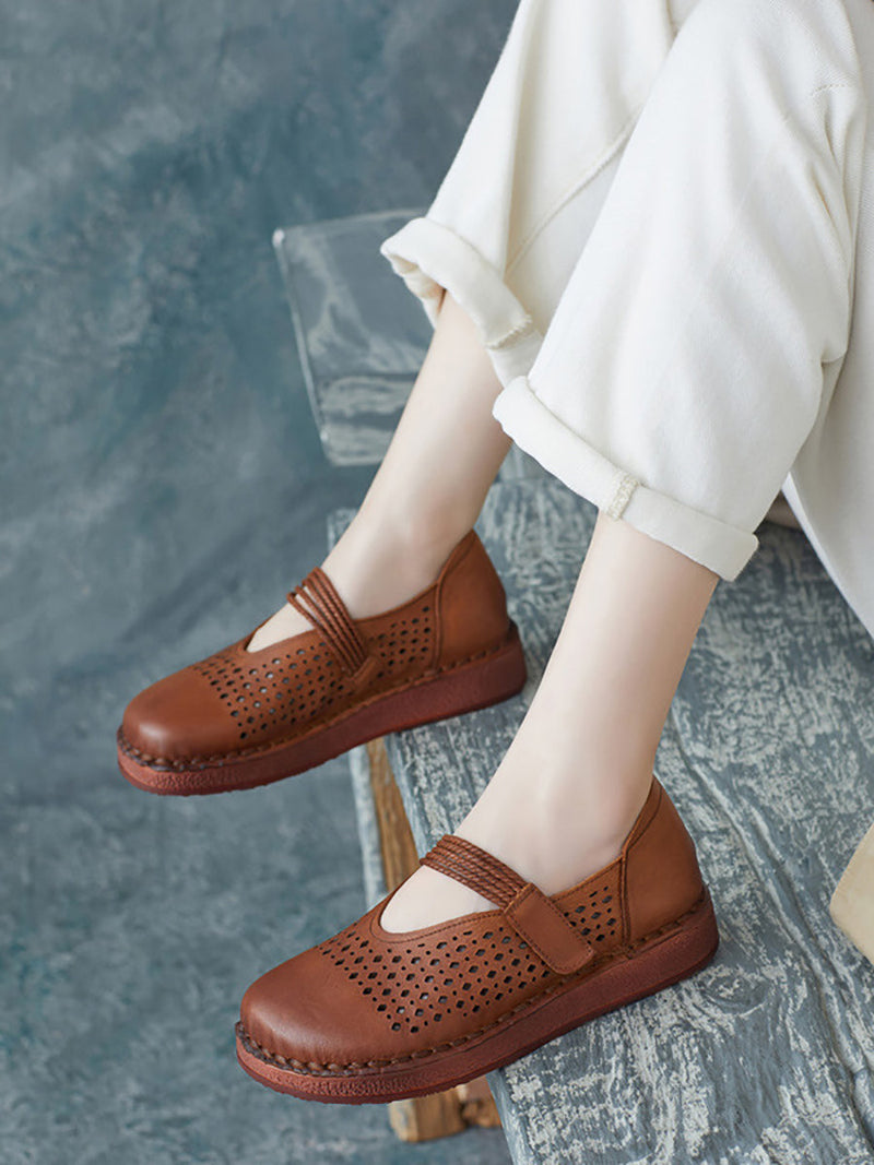 Summer Leather Cutout Flat Shoes Ui1016