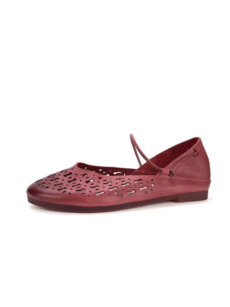 Artsy Summer Genuine Leather Cutout Flat Shoes Ll052