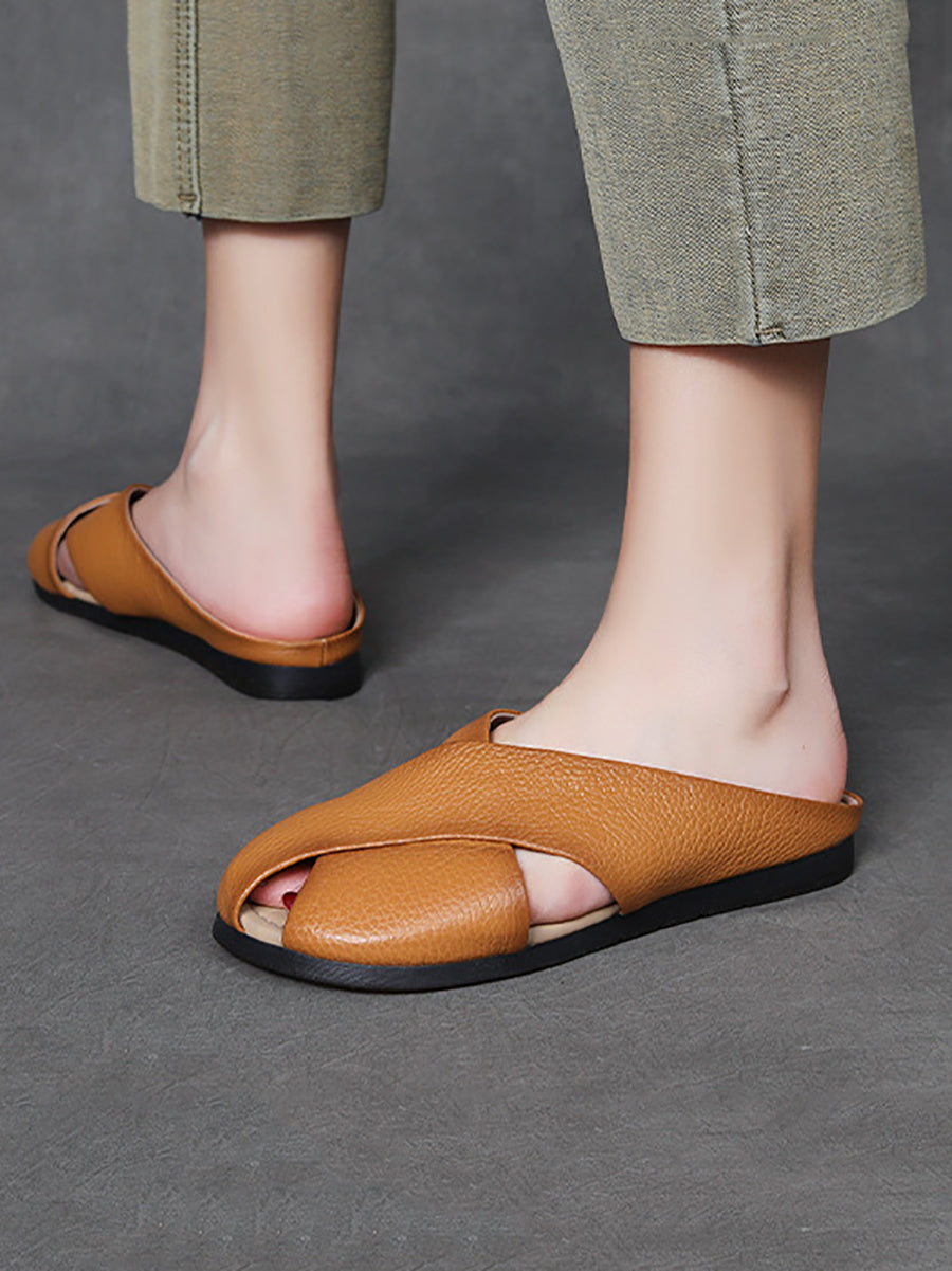 Summer Leather X-spliced Flat Slippers Ui1032