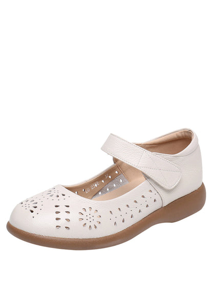 Summer Artsy Leather Cutout Flat Shoes Fg1024