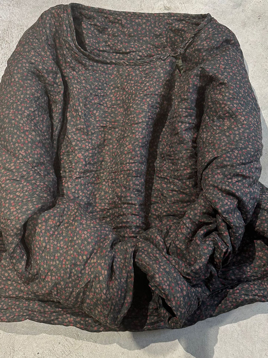 Autumn Flower O-neck Ramie Padded Coat Qn021