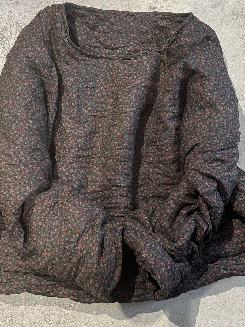 Autumn Flower O-neck Ramie Padded Coat Qn021