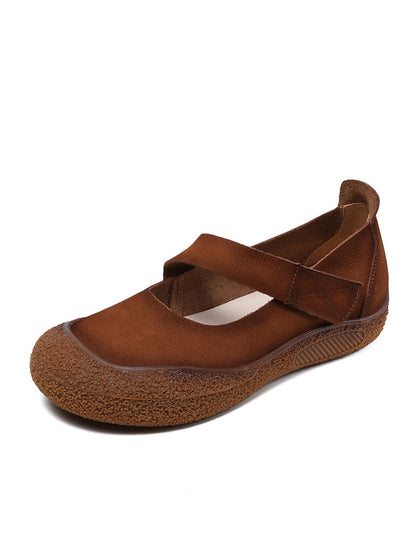 Summer Retro Leather Flat Shoes Qw1019