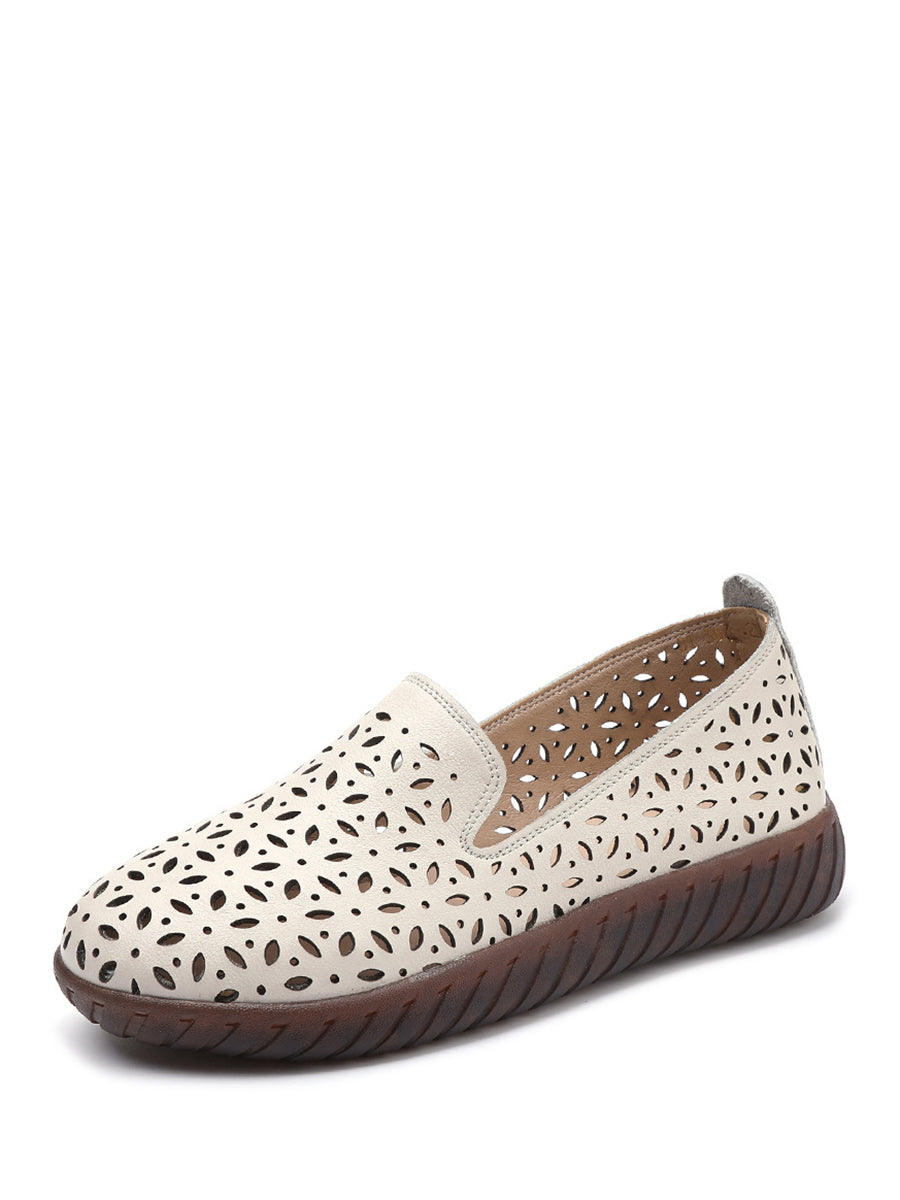 Summer Leather Cutout Flat Soft Shoes Ui1027