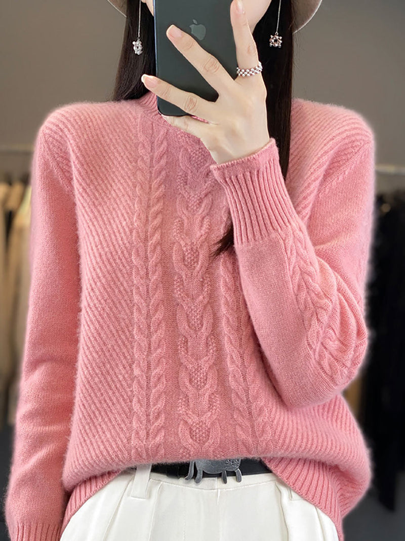 Autumn Half Turtleneck Wool Warm Twist Knit Sweater Av1009
