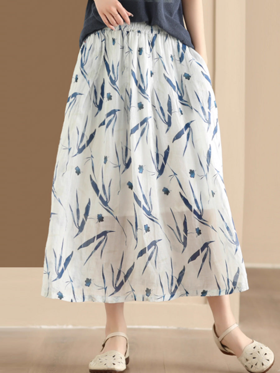 Artsy Summer Flower Ramie A-shape Skirt Co1025