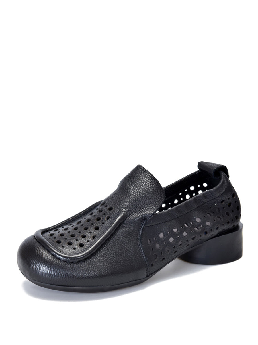 Summer Cutout Leather Low Heel Shoes Kl1023