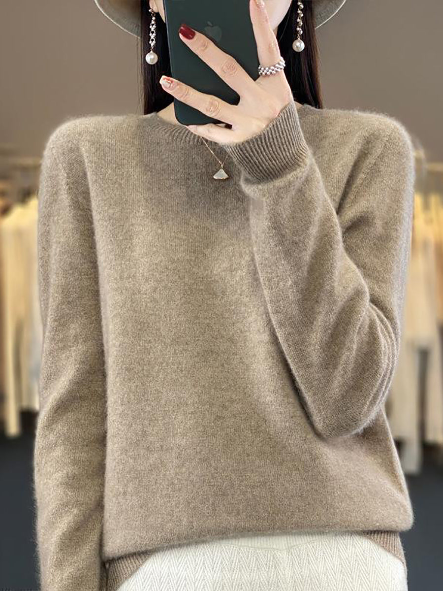 Autumn Knit 100%wool O-neck Sweater Wu023