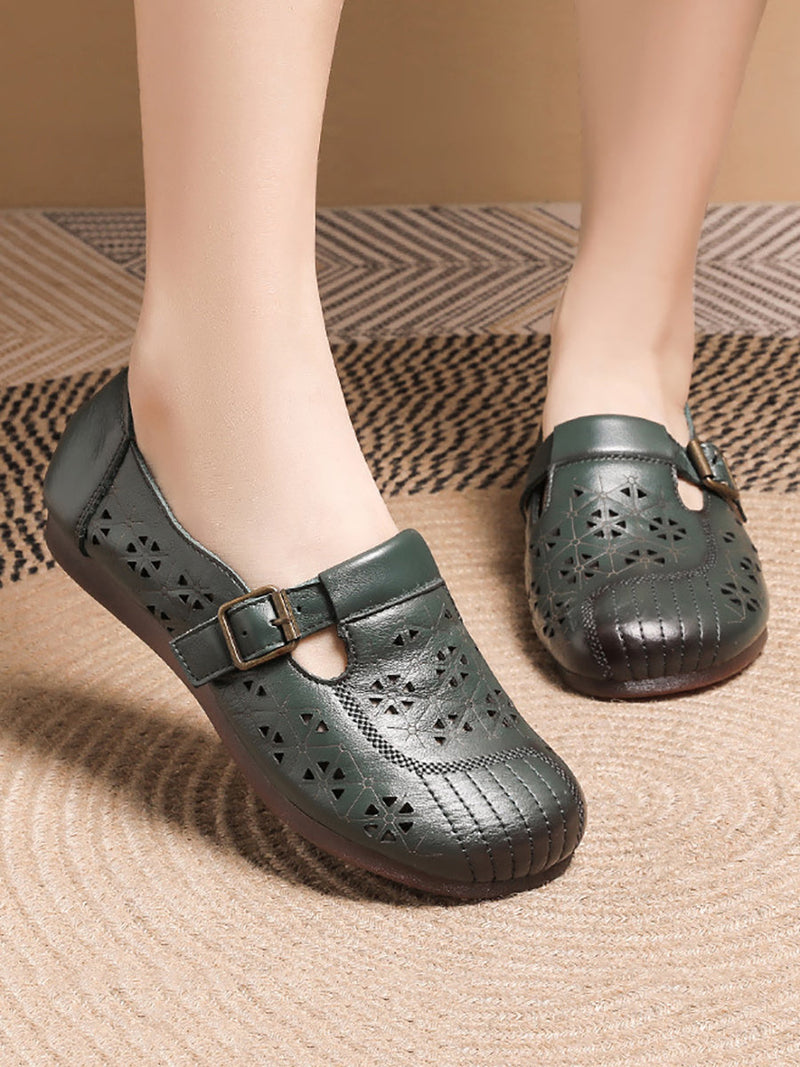 Leather Cutout Soft Flat Shoes As1019