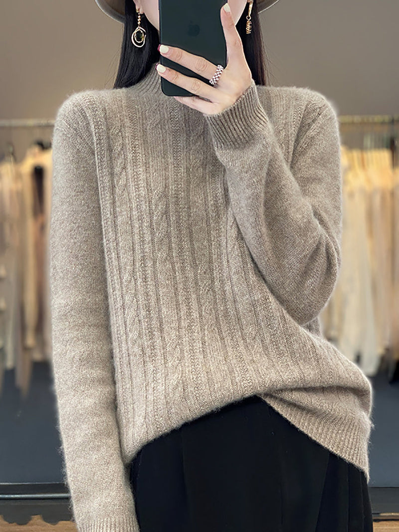 Autumn Cable Knit 100%wool Half Turtleneck Sweater Qn027