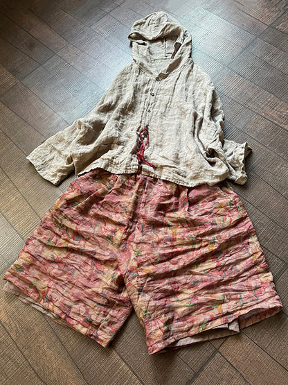 Summer Flower Loose Ramie Shorts Rr1024
