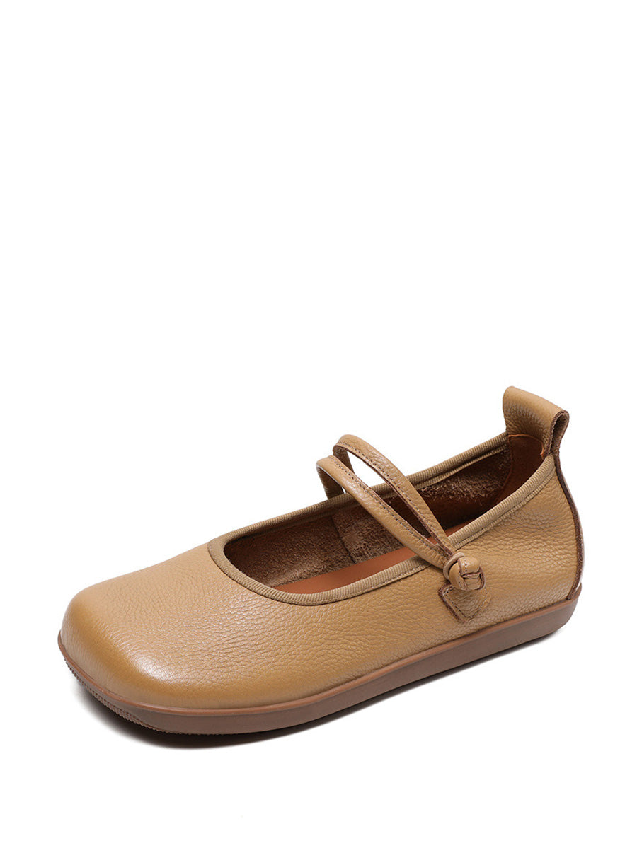 Leather Square Toe Flat Shoes At1040