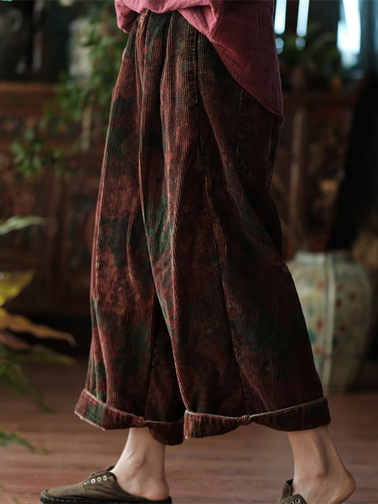 Spring Flower Croduroy Wide-leg Pants At1079