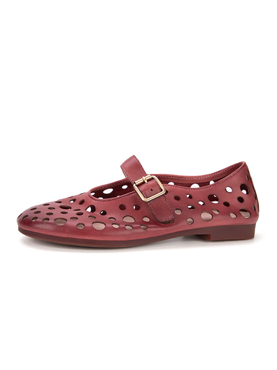 Leather Soft Cutout Low Heel Shoes Ll028