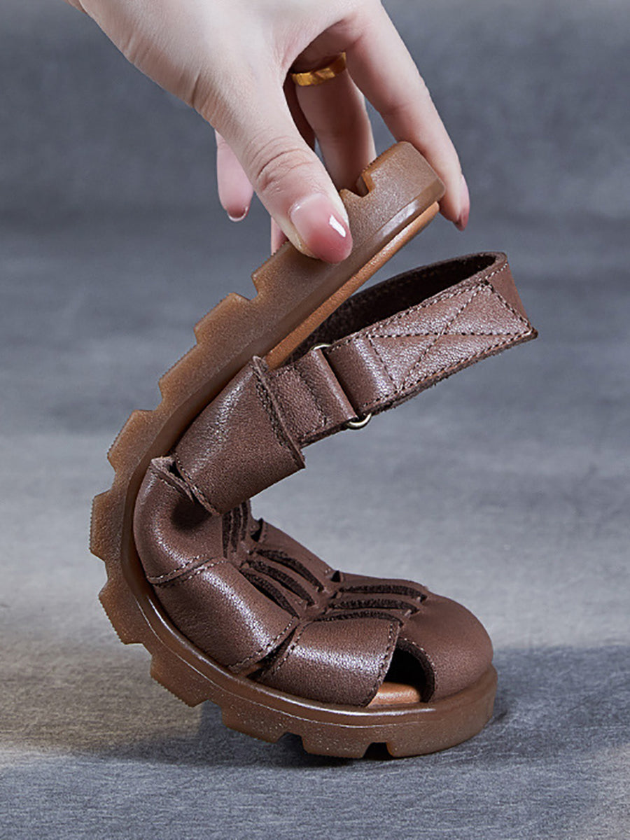 Summer Leather Spliced Flat Slippers Aa1015