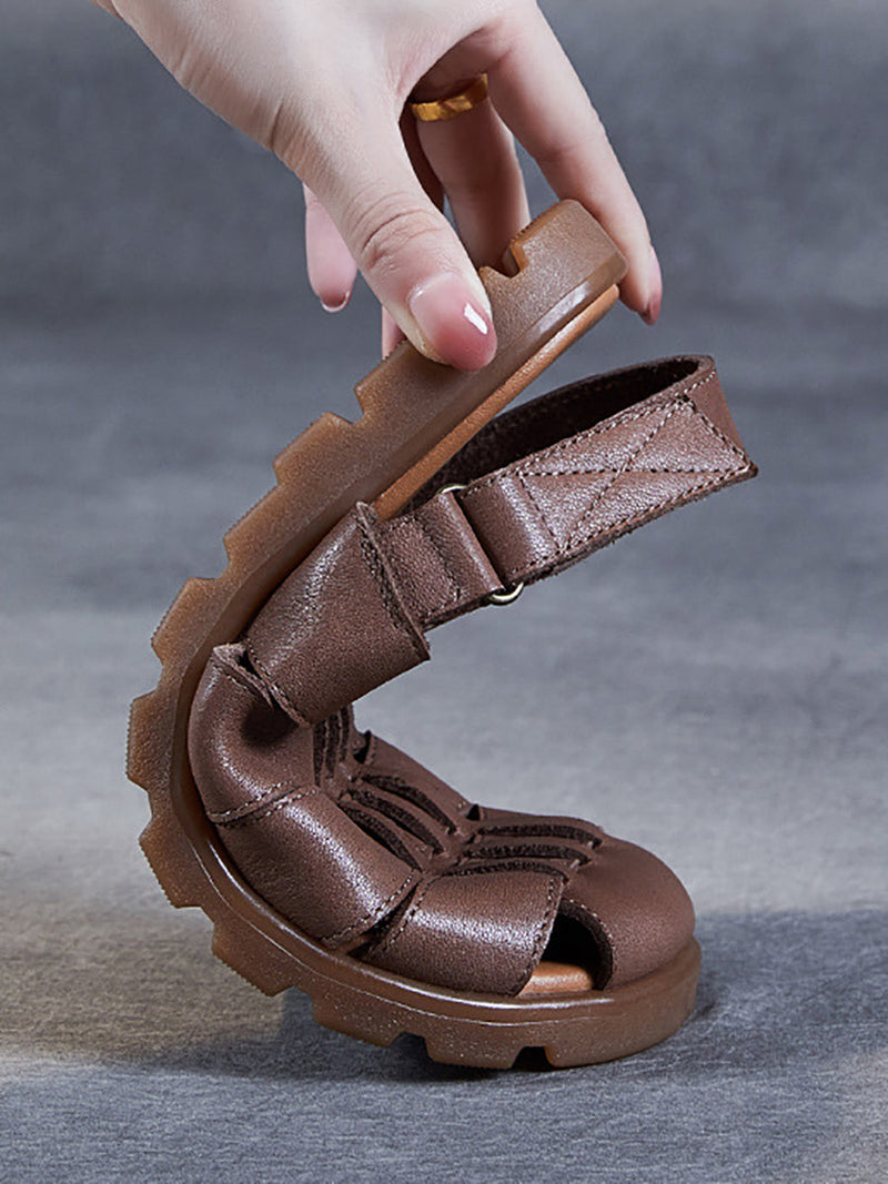 Summer Leather Spliced Flat Slippers Aa1015