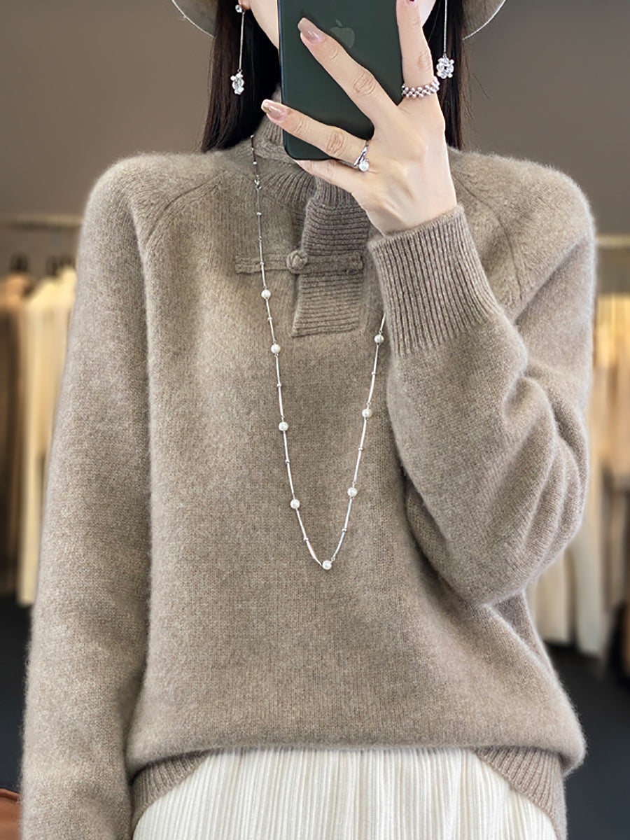 Autumn Half-turtleneck 100%wool Buckle Sweater Ba1040