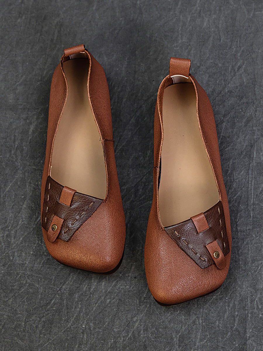 Summer Colorblock Leahter Soft Flat Shoes Kl1025