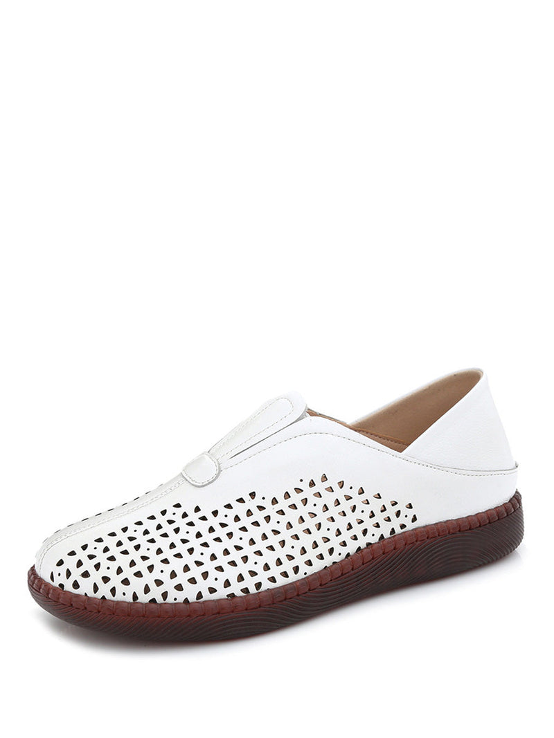Summer Leather Cutout Flat Shoes Hh048