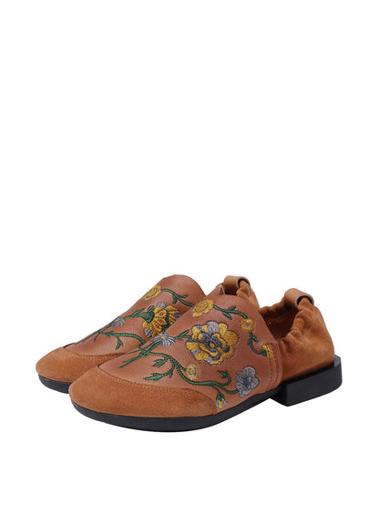 Autumn Embroidery Leather Low Heel Shoes Ai1020