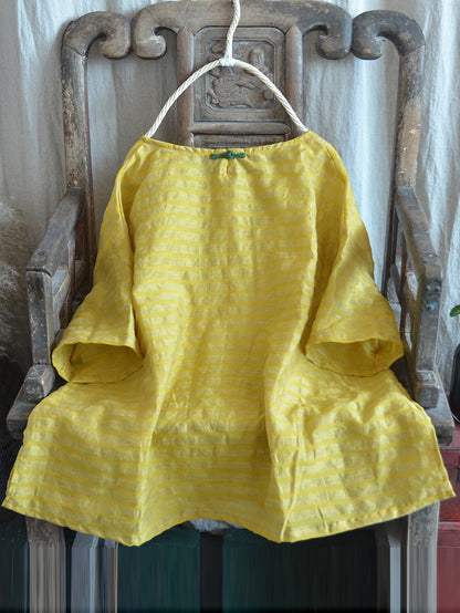 Artsy Stripe Linen O-neck Blouse Co1027