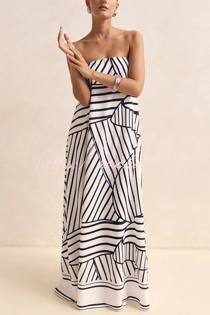 Unique Print Tube Top Back Zipper Loose Maxi Dress