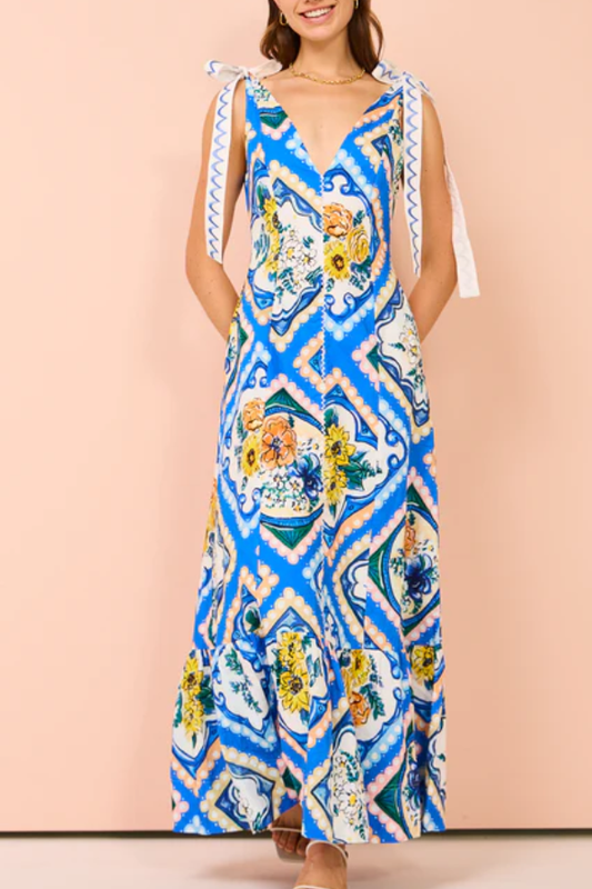 Tie Shoulder Maxi Dress in Azure