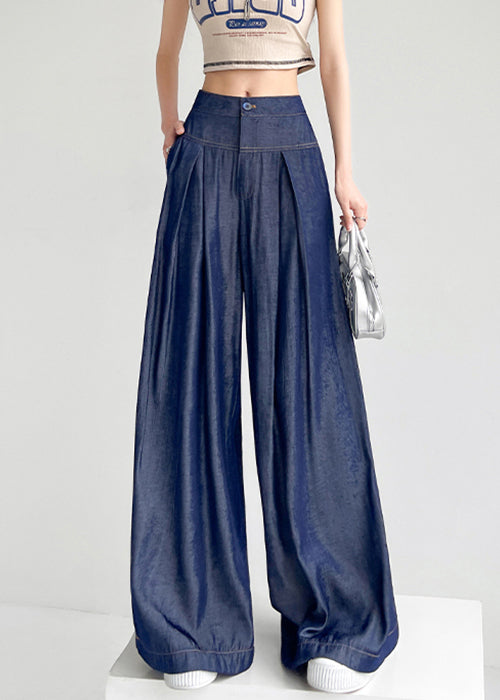 French Navy Pockets High Waist Denim Pants Summer Nn007