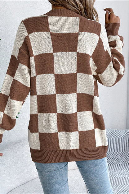 Plaid Knit Loose Cardigan