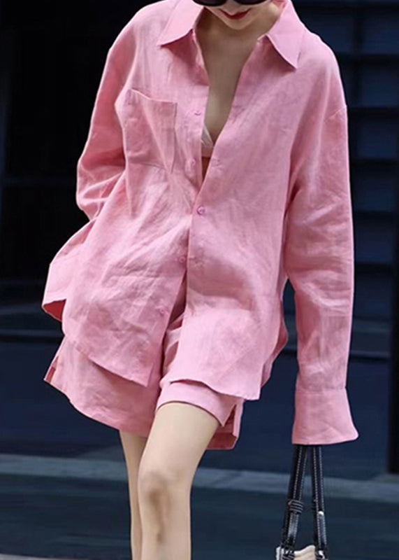 Modern Pink Button Shirts and Shorts Two Pieces Set Fall An1017
