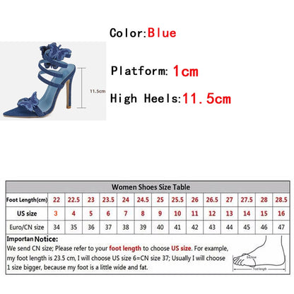 Liyke Blue Butterfly Ankle Strap Sandals: Embroidery, Pointed Toe, Gladiator Heels for ’s Summer Party Dress Shoes