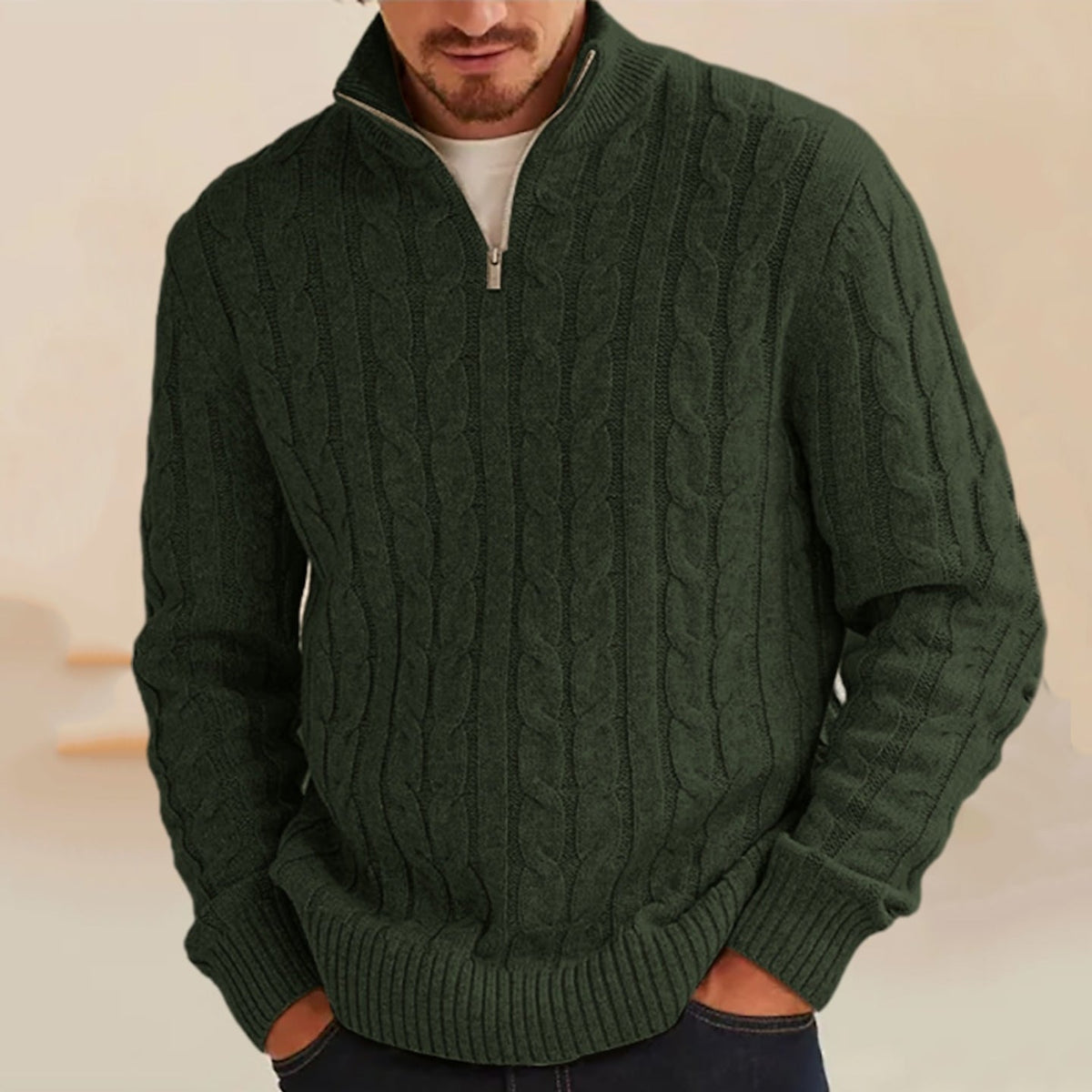 Vintage Knit Warm Jacquard Iceland Half Zip Neck Sweater elevenforest